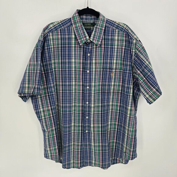 Lauren Ralph lauren mens size XXL blue green plaid button down short sleeve - Picture 10 of 10